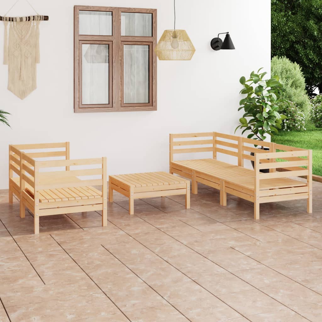 6 pcs conjunto lounge de jardim pinho maciço