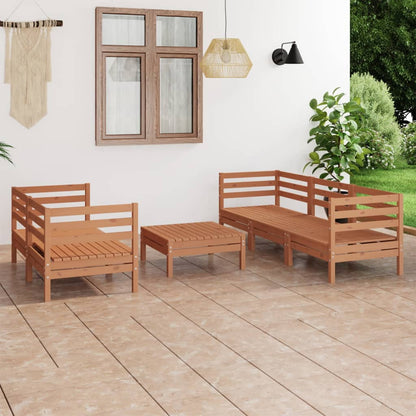 6 pcs conjunto lounge de jardim pinho maciço castanho mel