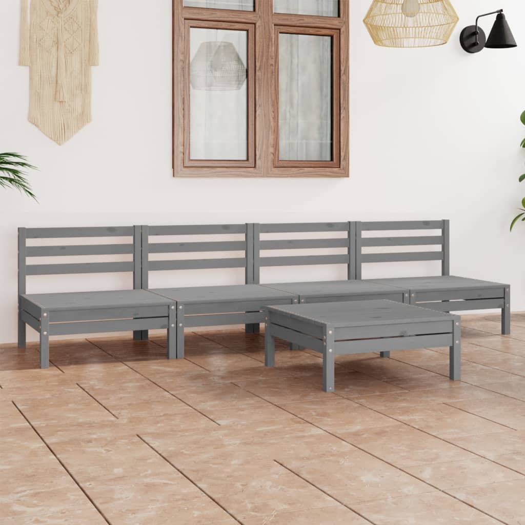 5 pcs conjunto lounge de jardim pinho maciço cinzento