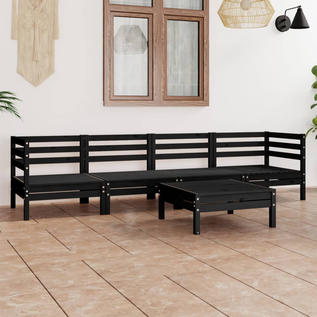 5 pcs conjunto lounge de jardim pinho maciço preto