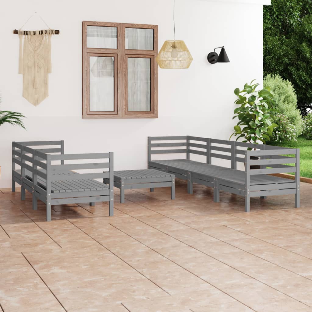 8 pcs conjunto lounge de jardim pinho maciço cinzento