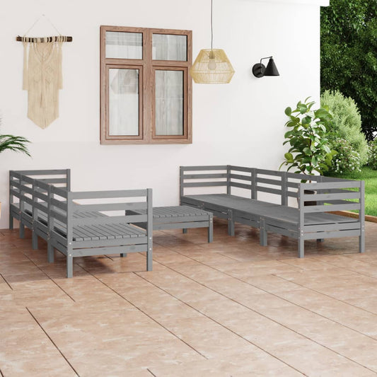 9 pcs conjunto lounge de jardim pinho maciço cinzento