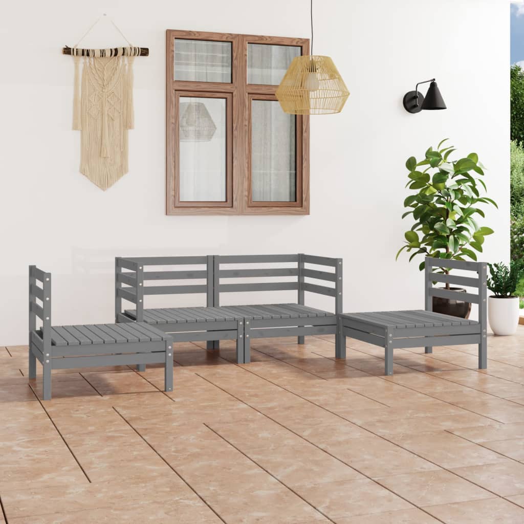 4 pcs conjunto lounge de jardim pinho maciço cinzento