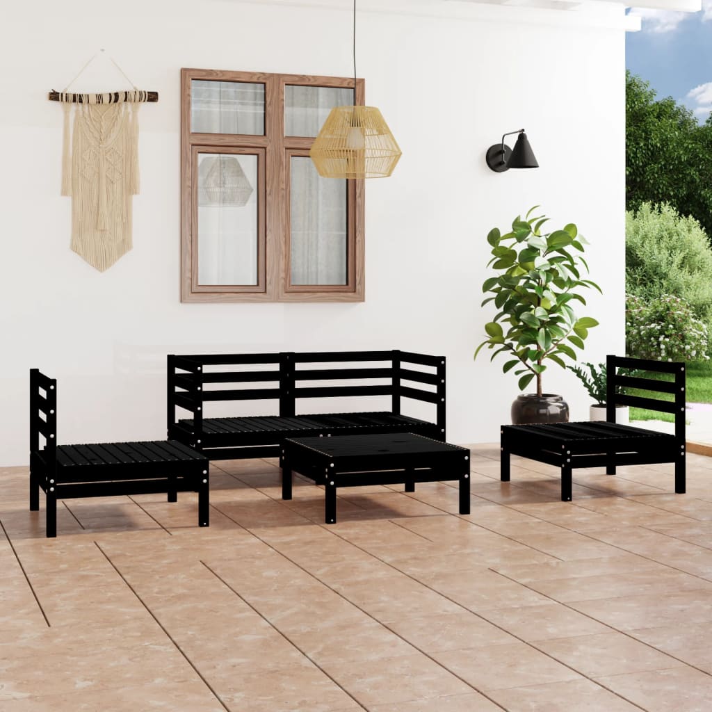 5 pcs conjunto lounge de jardim pinho maciço preto