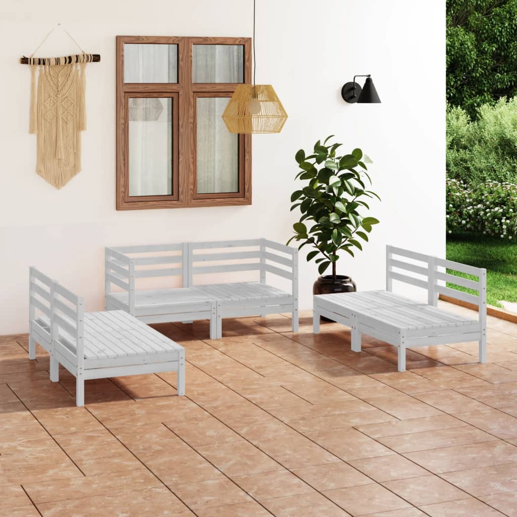 6 pcs conjunto lounge de jardim pinho maciço branco