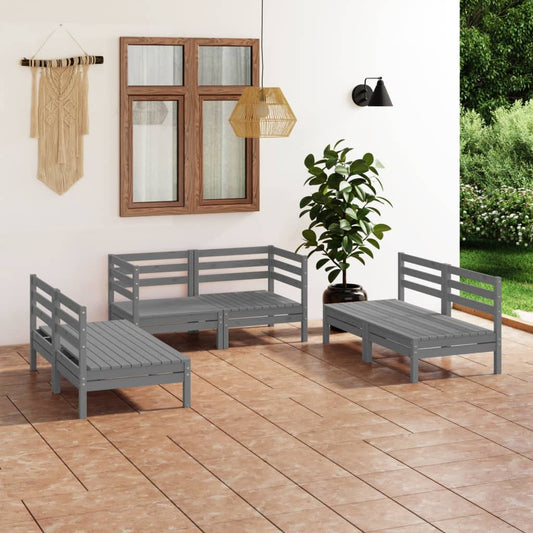 6 pcs conjunto lounge de jardim pinho maciço cinzento