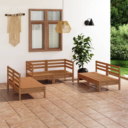 6 pcs conjunto lounge de jardim pinho maciço castanho mel