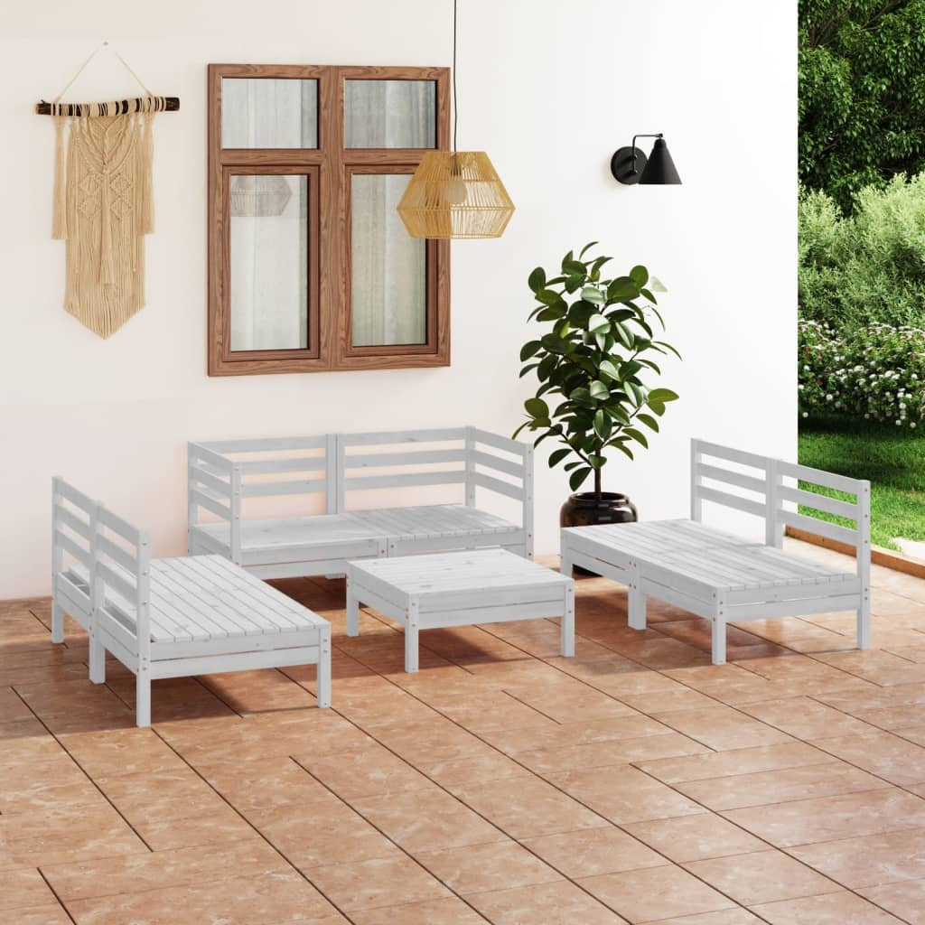 7 pcs conjunto lounge de jardim pinho maciço branco