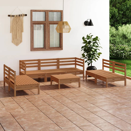 8 pcs conjunto lounge de jardim pinho maciço castanho mel