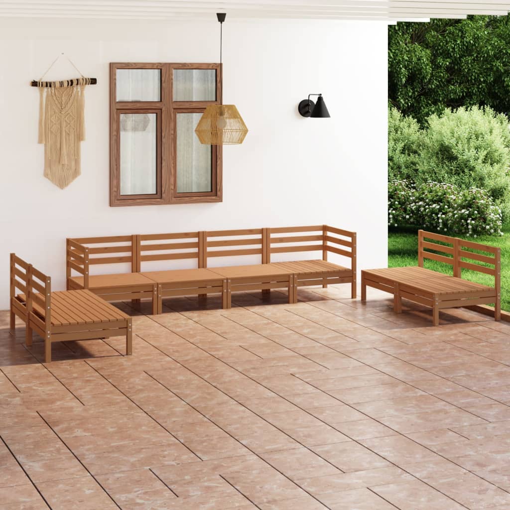 8 pcs conjunto lounge de jardim pinho maciço castanho mel