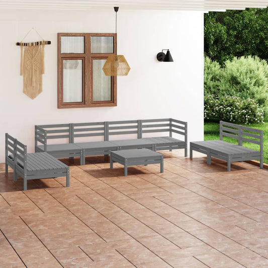 9 pcs conjunto lounge de jardim pinho maciço cinzento