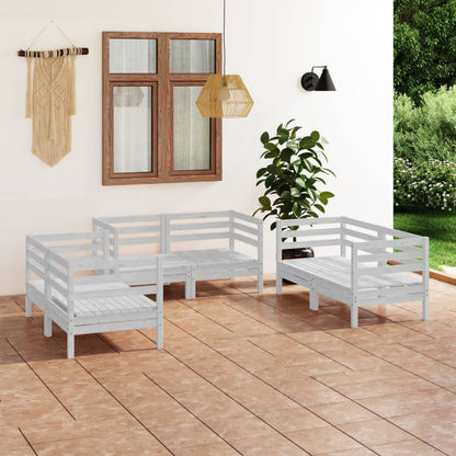 6 pcs conjunto lounge de jardim pinho maciço branco