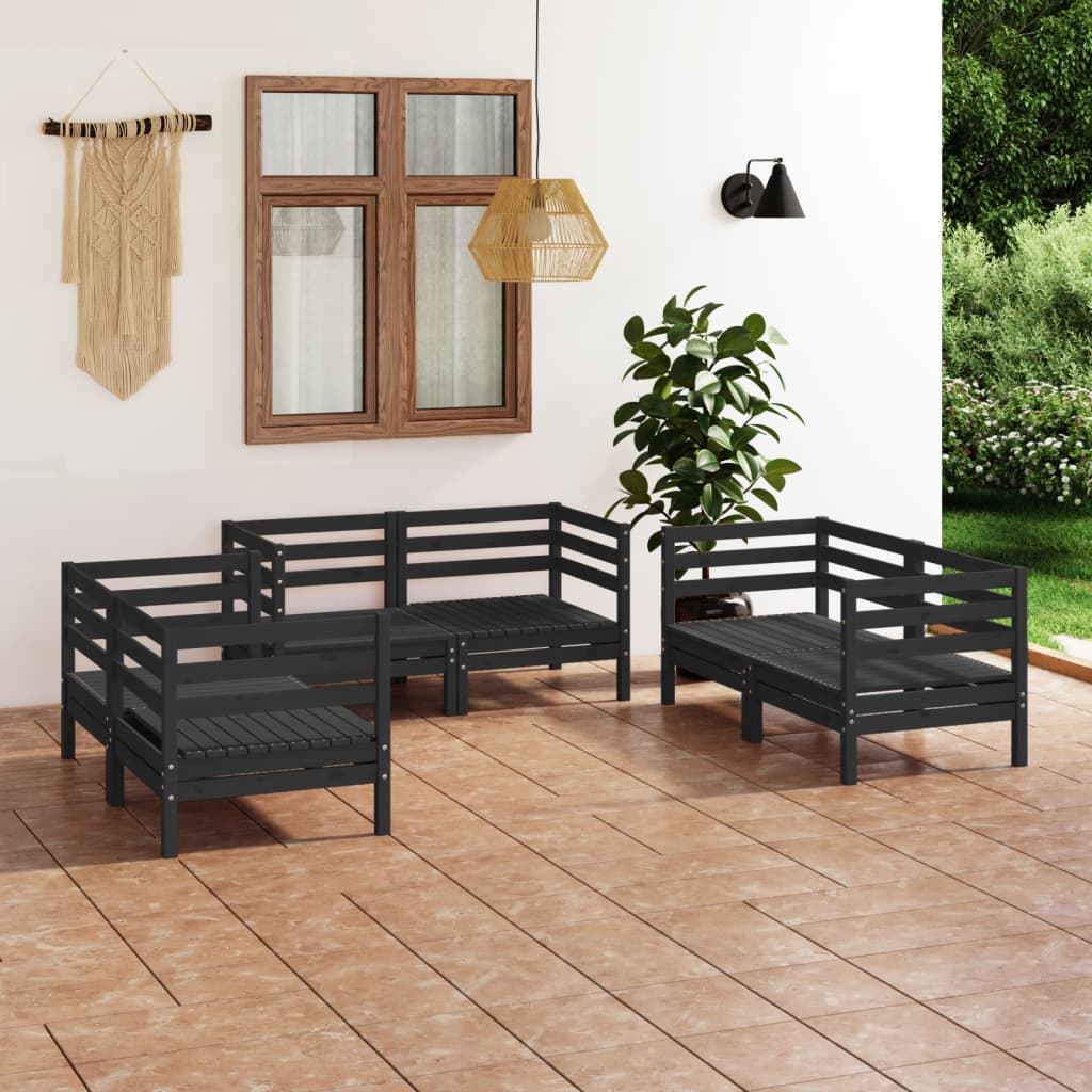 6 pcs conjunto lounge de jardim pinho maciço preto