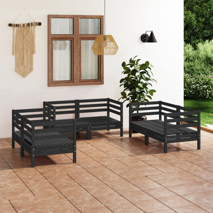 6 pcs conjunto lounge de jardim pinho maciço preto