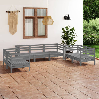 7 pcs conjunto lounge de jardim pinho maciço cinzento