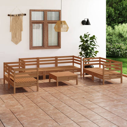 8 pcs conjunto lounge de jardim pinho maciço castanho mel