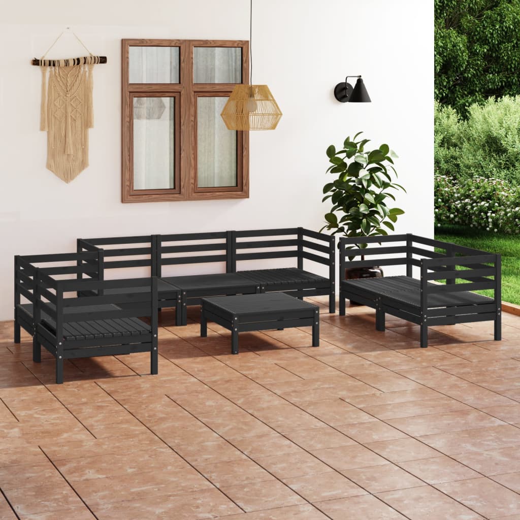 8 pcs conjunto lounge de jardim pinho maciço preto