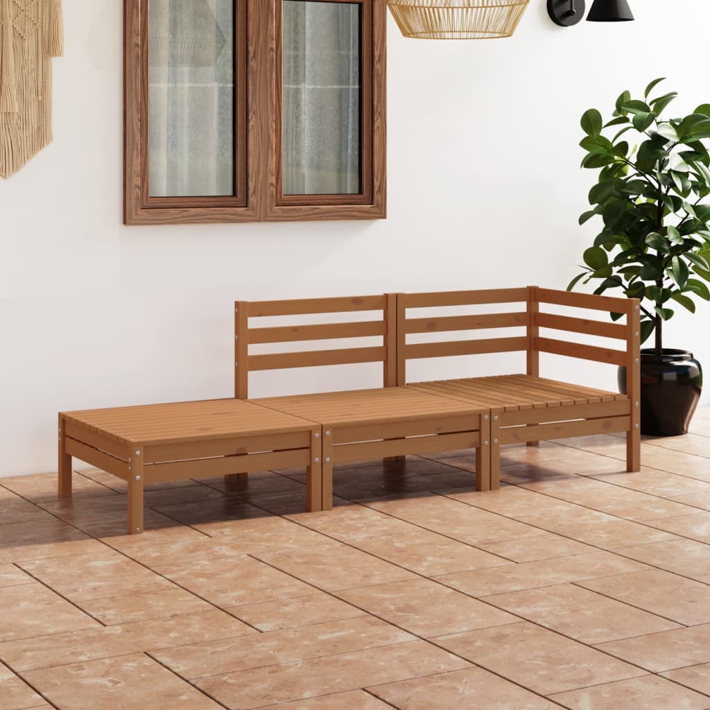 3 pcs conjunto lounge de jardim pinho maciço castanho mel