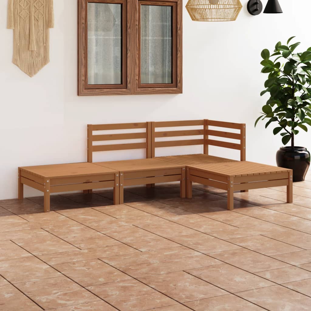 4 pcs conjunto lounge de jardim pinho maciço castanho mel