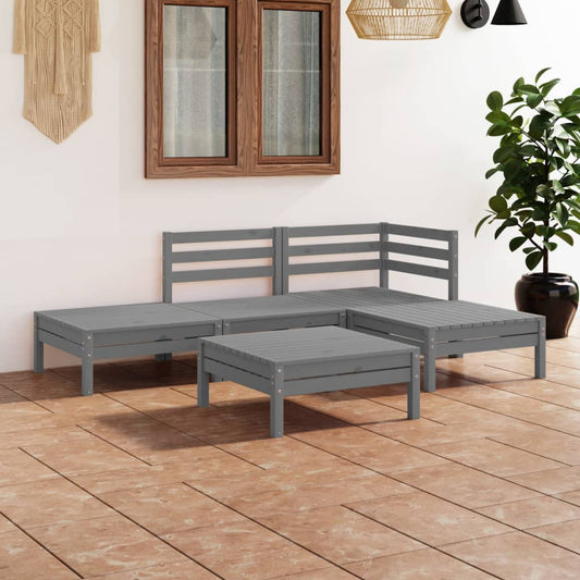 5 pcs conjunto lounge de jardim pinho maciço cinzento