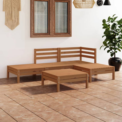 5 pcs conjunto lounge de jardim pinho maciço castanho mel