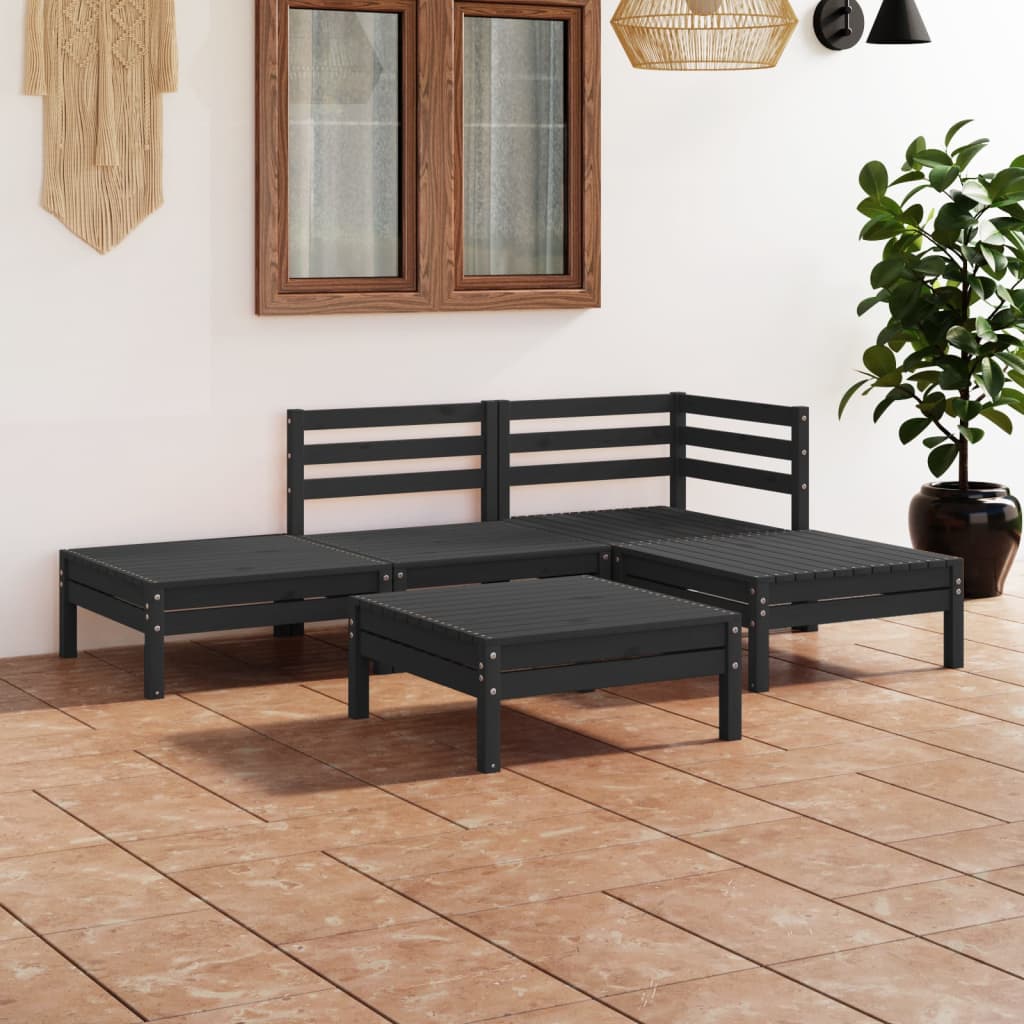 5 pcs conjunto lounge de jardim pinho maciço preto