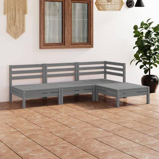 4 pcs conjunto lounge de jardim pinho maciço cinzento