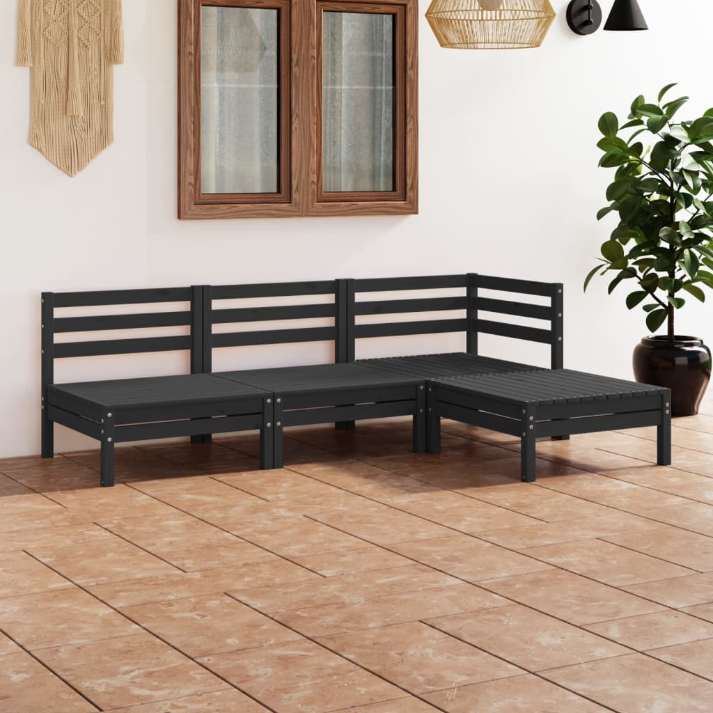 4 pcs conjunto lounge de jardim pinho maciço preto