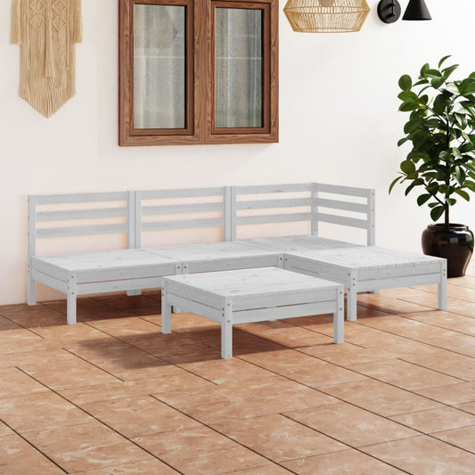 5 pcs conjunto lounge de jardim pinho maciço branco