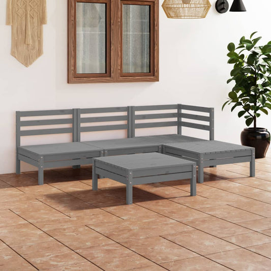 5 pcs conjunto lounge de jardim pinho maciço cinzento