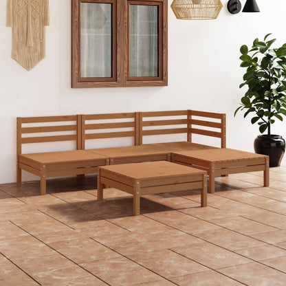 5 pcs conjunto lounge de jardim pinho maciço castanho mel