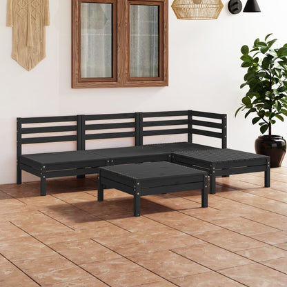 5 pcs conjunto lounge de jardim pinho maciço preto