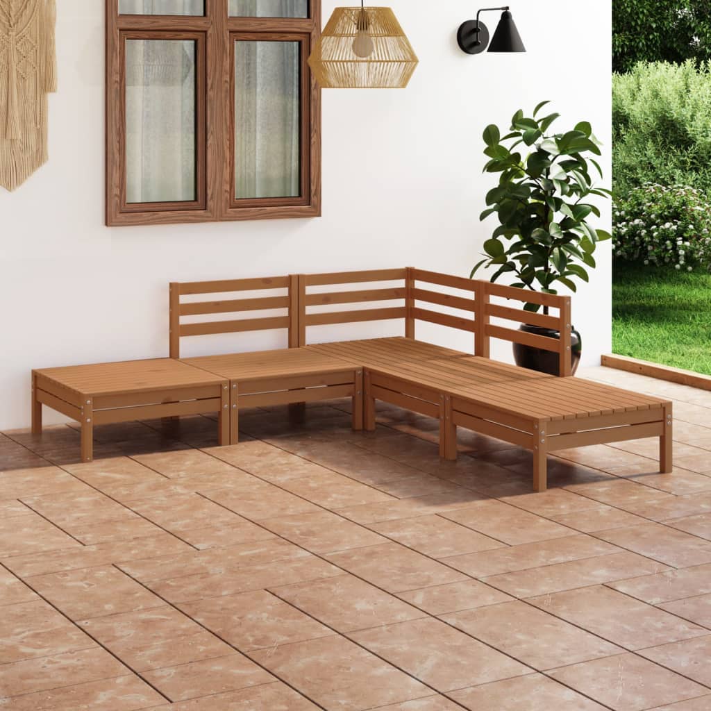 5 pcs conjunto lounge de jardim pinho maciço castanho mel