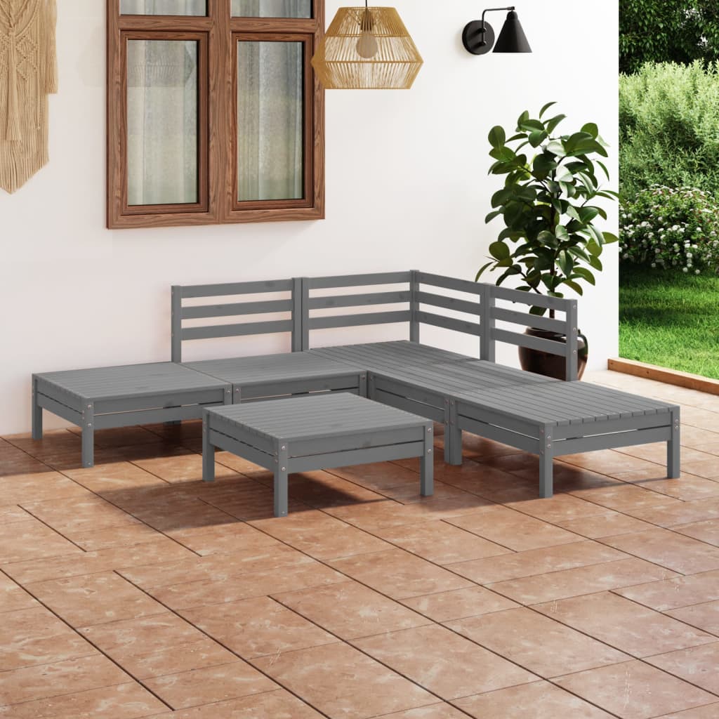 6 pcs conjunto lounge de jardim pinho maciço cinzento