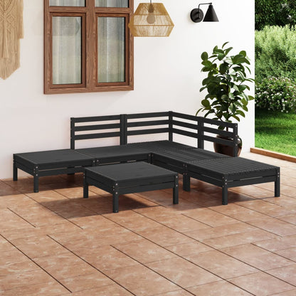 6 pcs conjunto lounge de jardim pinho maciço preto