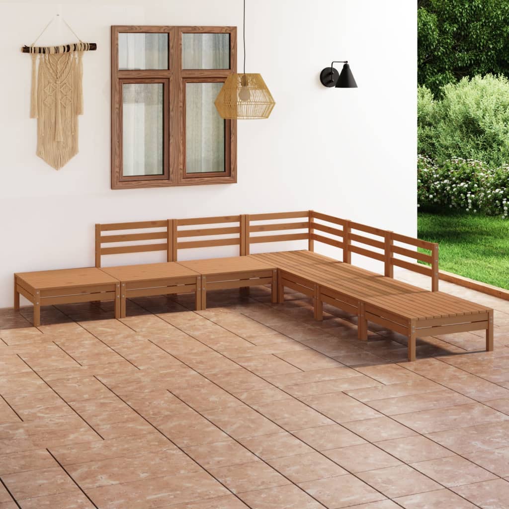 7 pcs conjunto lounge de jardim pinho maciço castanho mel