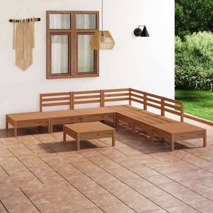 8 pcs conjunto lounge de jardim pinho maciço castanho mel