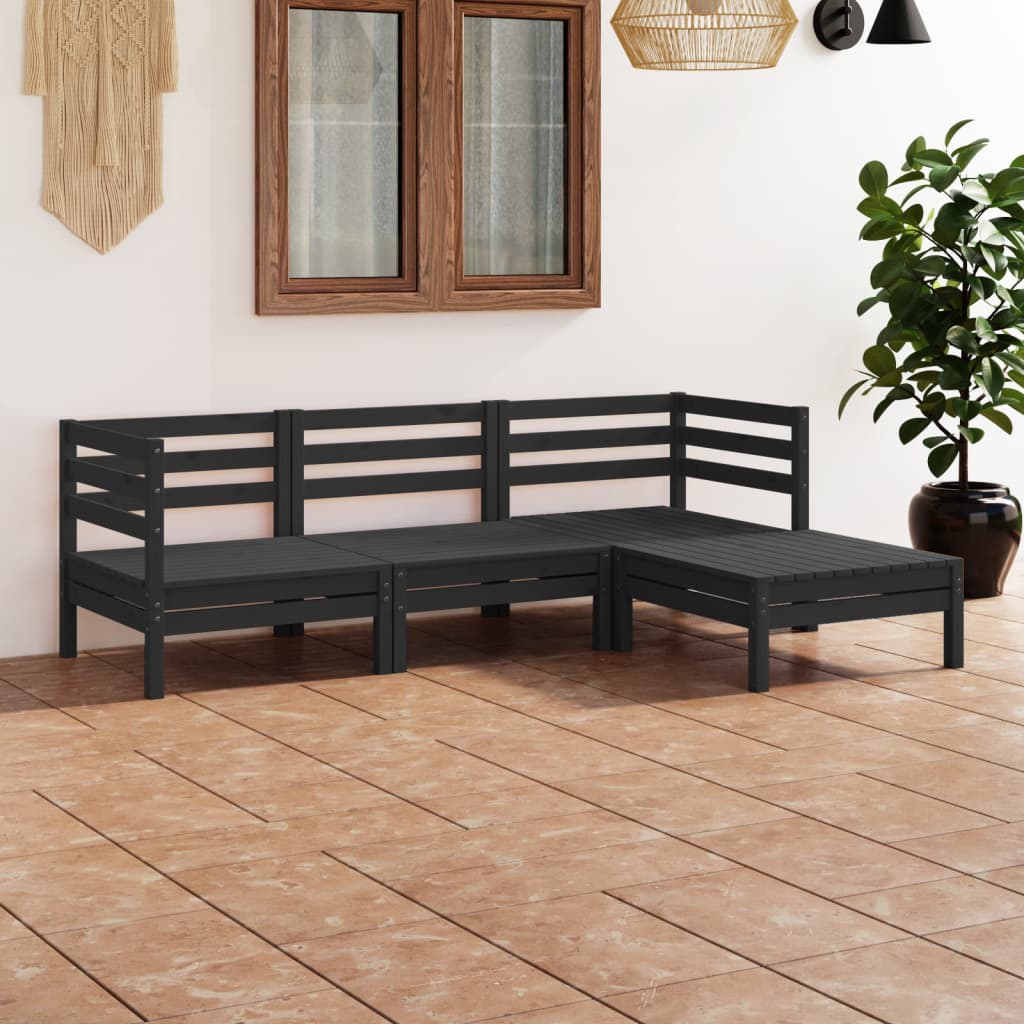 4 pcs conjunto lounge de jardim pinho maciço preto