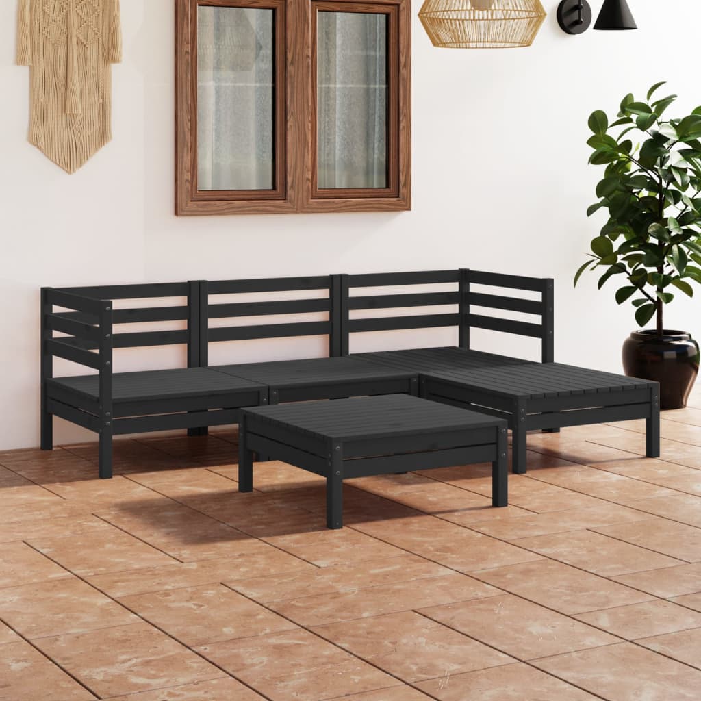 5 pcs conjunto lounge de jardim pinho maciço preto