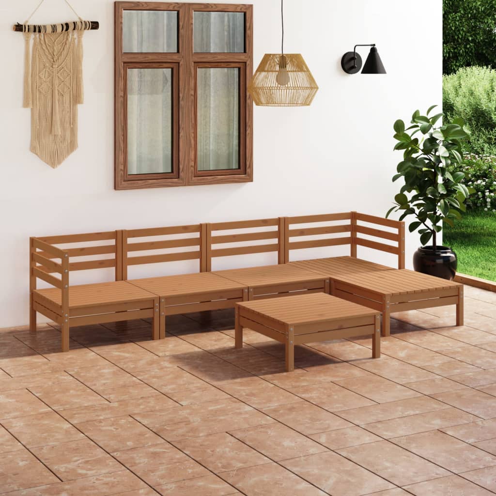 6 pcs conjunto lounge de jardim pinho maciço castanho mel