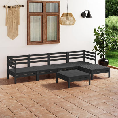 6 pcs conjunto lounge de jardim pinho maciço preto