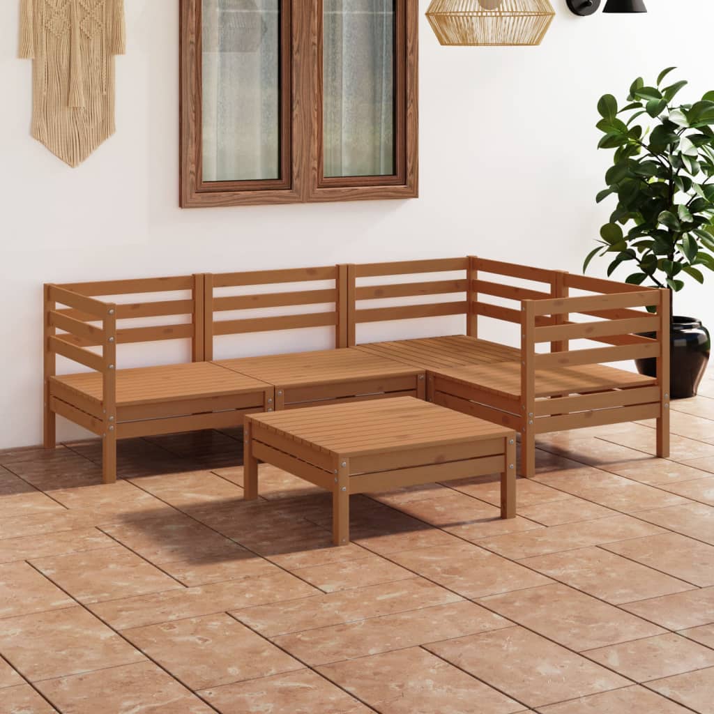 5 pcs conjunto lounge de jardim pinho maciço castanho mel