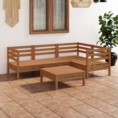 5 pcs conjunto lounge de jardim pinho maciço castanho mel