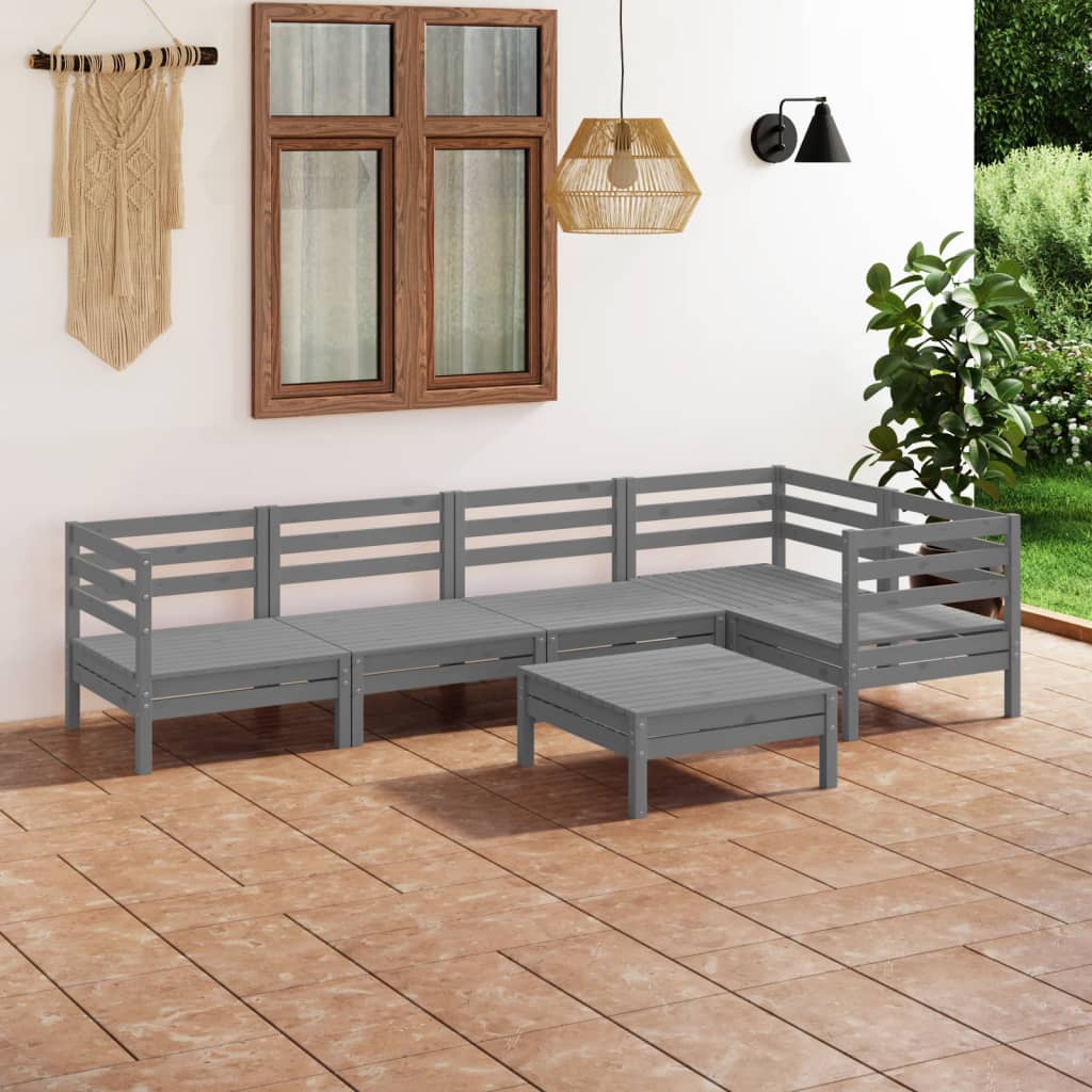 6 pcs conjunto lounge de jardim pinho maciço cinzento