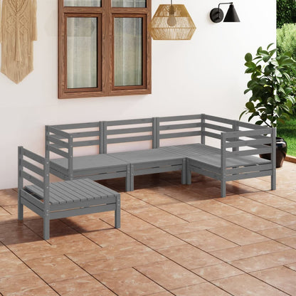 5 pcs conjunto lounge de jardim pinho maciço cinzento