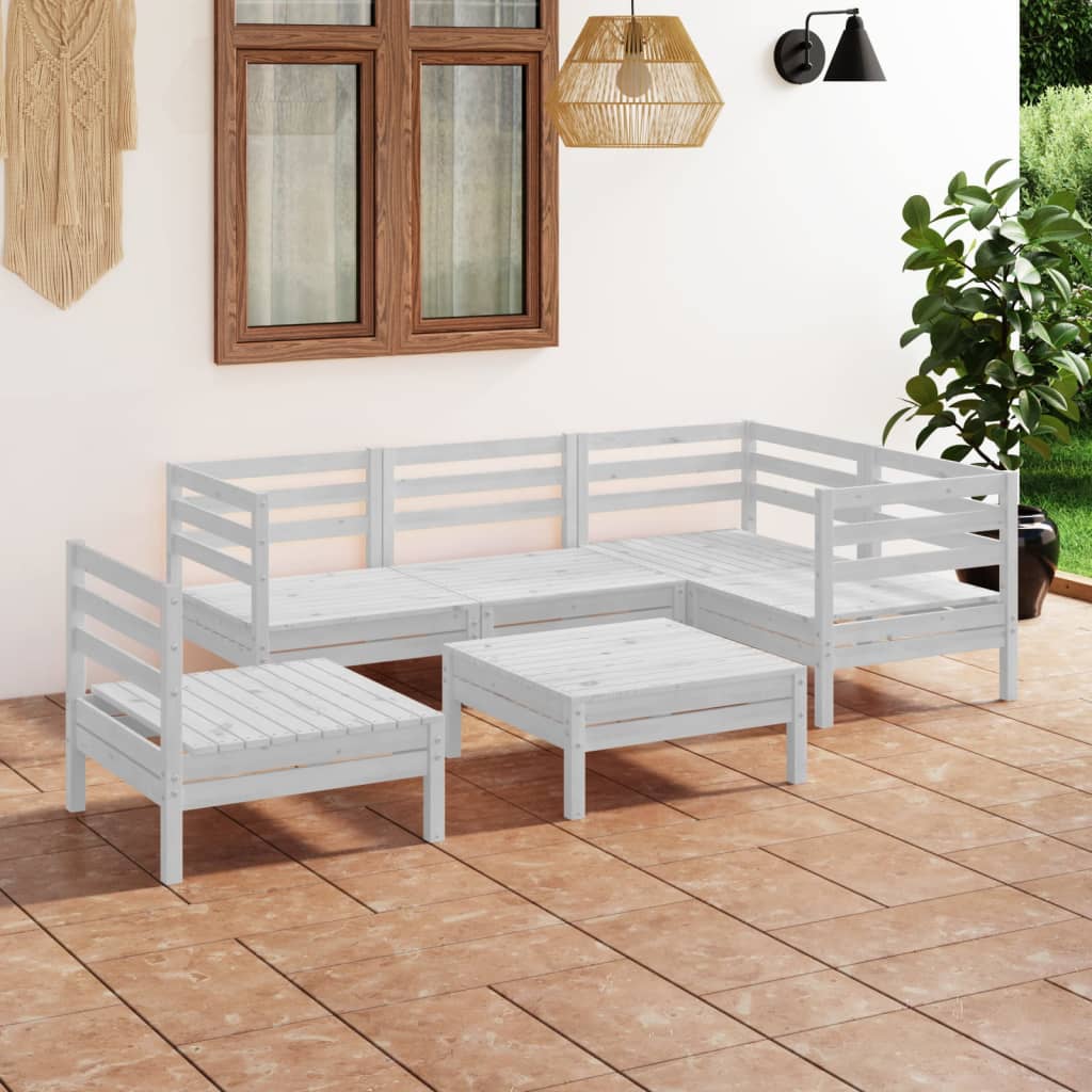 6 pcs conjunto lounge de jardim pinho maciço branco