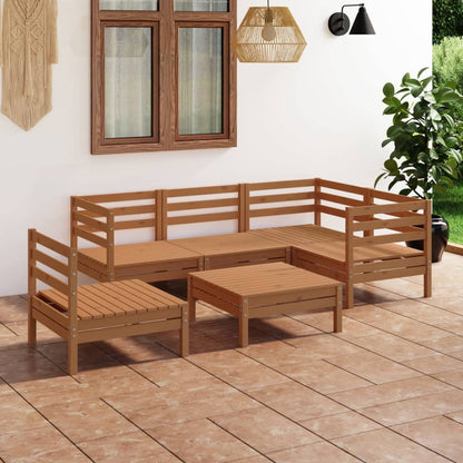 6 pcs conjunto lounge de jardim pinho maciço castanho mel