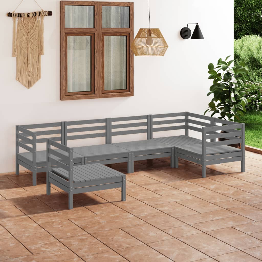 6 pcs conjunto lounge de jardim pinho maciço cinzento