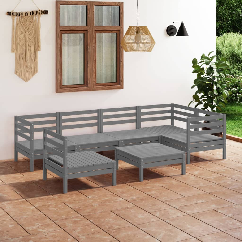 7 pcs conjunto lounge de jardim pinho maciço cinzento