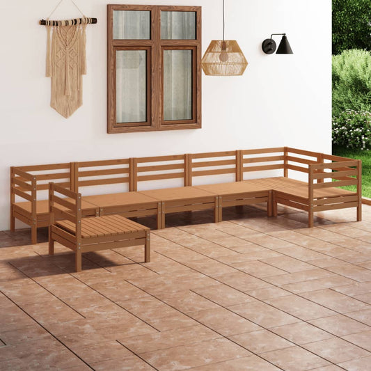 7 pcs conjunto lounge de jardim pinho maciço castanho mel